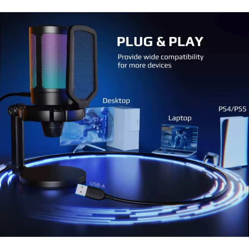 Ігровий USB-мікрофон FIFINE A6 NEO, конденсаторний мікрофон з RGB для ноутбука ПК PS5 PS4 AmpliGame Ігровий USB-мікрофон FIFINE A6 NEO, конденсаторний мікрофон з RGB для ноутбука ПК PS5 PS4 AmpliGame