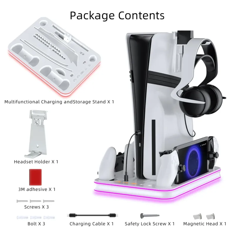 Вертикальна док-станція JYS-P5225-V3 з охолодженням RGB для PlayStation 5, PS5 Slim, PS5 Pro, PS Portal Вертикальна док-станція JYS-P5225-V3 з охолодженням RGB для PlayStation 5, PS5 Slim, PS5 Pro, PS Portal