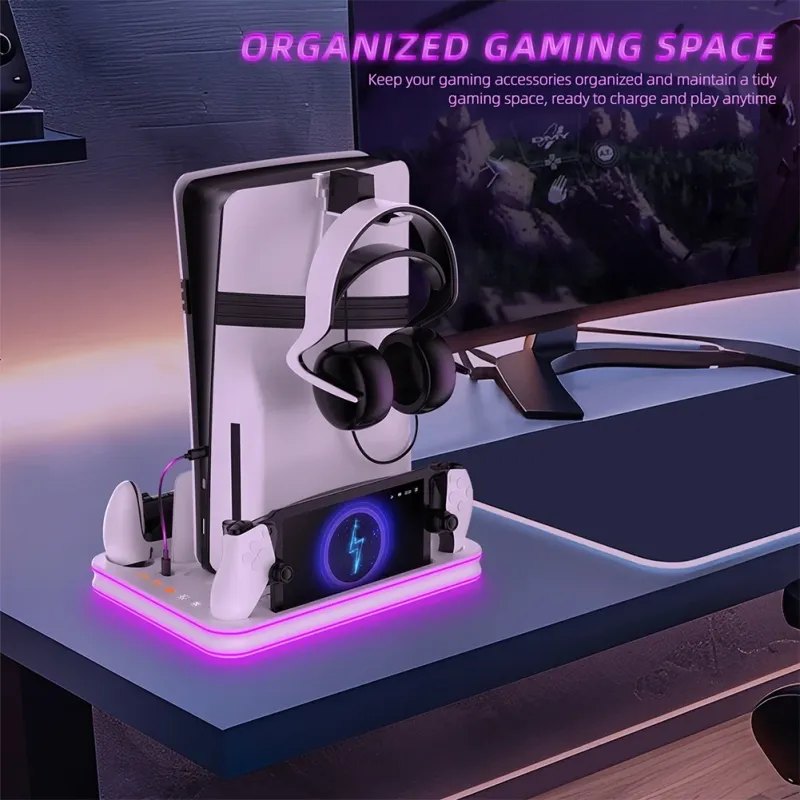 Вертикальна док-станція JYS-P5225-V3 з охолодженням RGB для PlayStation 5, PS5 Slim, PS5 Pro, PS Portal Вертикальна док-станція JYS-P5225-V3 з охолодженням RGB для PlayStation 5, PS5 Slim, PS5 Pro, PS Portal