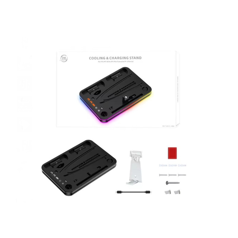 Док-станція JYS-P5225-V3 з охолодженням RGB-підсвіткою для PlayStation 5, PS5 Slim, PS5 Pro, PS Portal Чорний Док-станція JYS-P5225-V3 з охолодженням RGB-підсвіткою для PlayStation 5, PS5 Slim, PS5 Pro, PS Portal Чорний