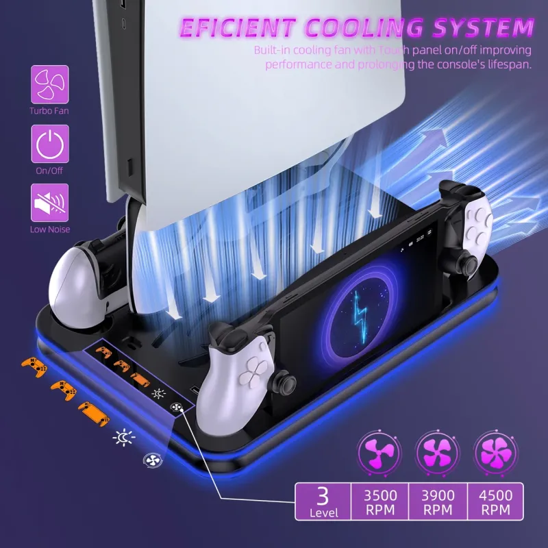 Док-станція JYS-P5225-V3 з охолодженням RGB-підсвіткою для PlayStation 5, PS5 Slim, PS5 Pro, PS Portal Чорний Док-станція JYS-P5225-V3 з охолодженням RGB-підсвіткою для PlayStation 5, PS5 Slim, PS5 Pro, PS Portal Чорний